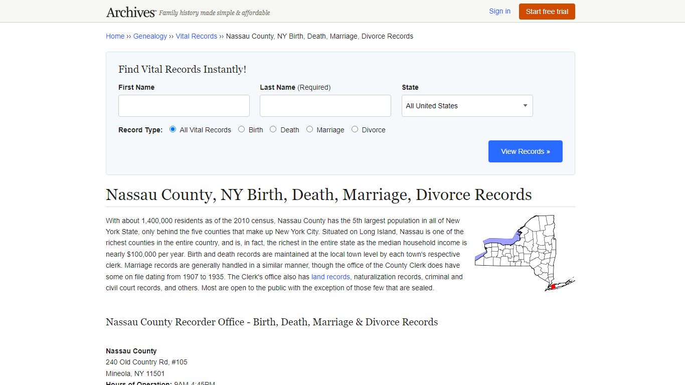 Nassau County, NY Birth, Death, Marriage, Divorce Records